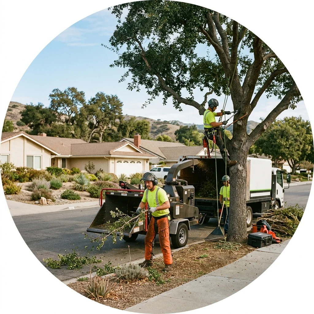 Arborist inspecting tree health on a residential property